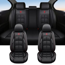Xiangta High Quality 5 Car Seat Covers Full Set Universal Waterproof Leather Comfortable Seat Protector for 90% Model CarsSize: Universal Size, Color: Black & Red