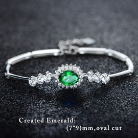 JIANGXIN 925 Sterling Silver Bracelets Women's Adjustable Sparkle Birthstone Princess Diana Bracelet Women Jewellery Gifts for Mum Wife Girls, Sterling silver, metal, silver, Emerald