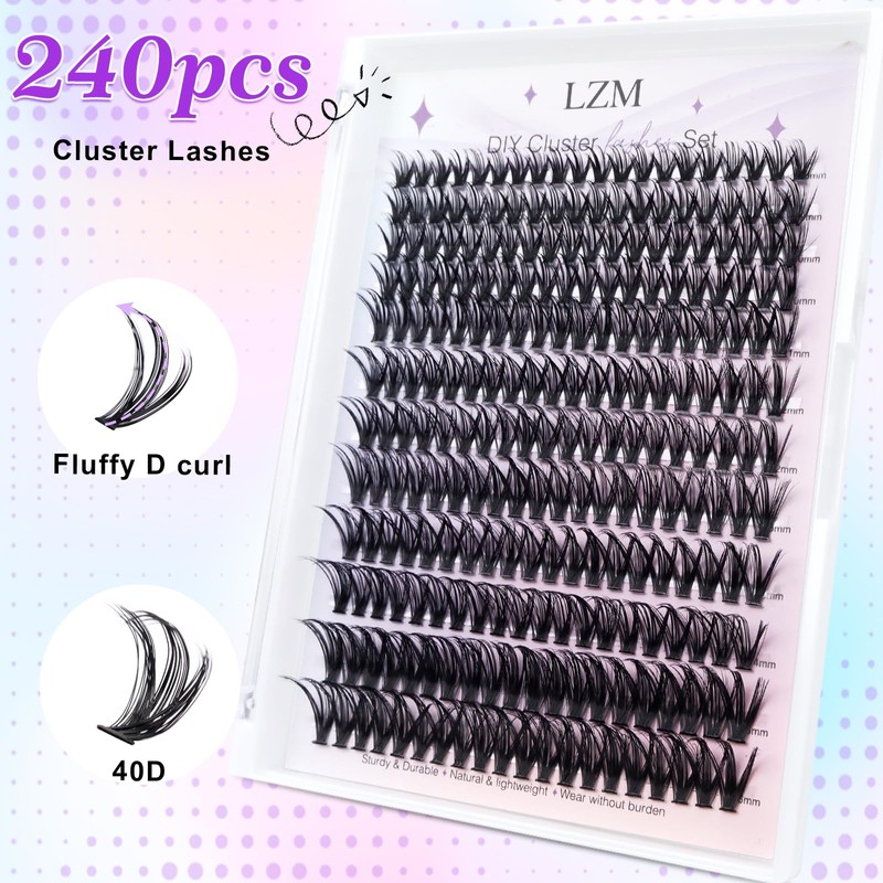 LZM Individual Eyelashes, Pack of 240 Eyelash Extensions, D Curl,