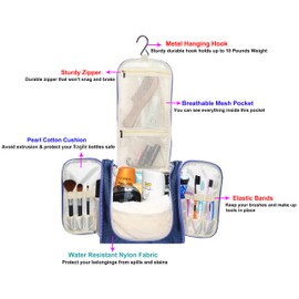 Hanging Toiletry Bag Extra Large Capacity | Premium Travel Organizer Bags For Men And Women | Durable Waterproof Nylon Bathroom, Shower, Makeup Bag For Toiletries, Cosmetics, Brushes (Dark Blue)