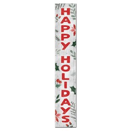 My Word! Happy Holidays Porch Board Welcome Sign and Porch Leaner for Front Door, Porch, Yard, Deck, Patio, or Wall - Indoor Outdoor Decorative Christmas Holiday Farmhouse Rustic Vertical Porch and Yard Decor – 8”x46.5”