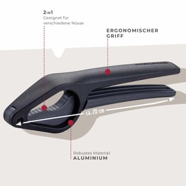 FACKELMANN Statement Aluminium Nutcracker - Stylish Nutcracker Suitable for Almost All Nuts - Suitable for Walnuts, Hazelnuts etc. - Approx. 31 x 6 x 3 cm, Black/Grey