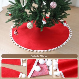 Slsxip - Falda de árbol de Navidad no tejida, falda de árbol de Navidad de 48 pulgadas con pompones rojos, decoración interior de día festivo de temporada (rojo, 48 pulgadas)