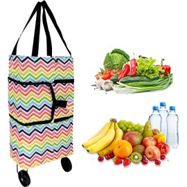 LuckyOpt Collapsible Shopping Trolley, Shopping Bag with Wheels Reusable MultiFunction Travel Tote Bag, Oxford Cloth Foldable Bags Save Force for Supermarket Kitchen Camping (Colourful)