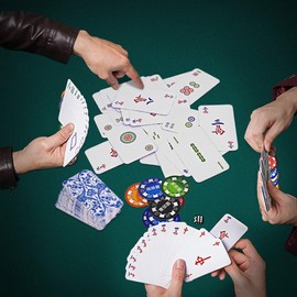 drizzle Poker Mahjong Playing Cards Table Game Chinese Blue and White Porcelain Design 144 Card Chips Set PVC Plastic Waterproof Portable Leisure Time