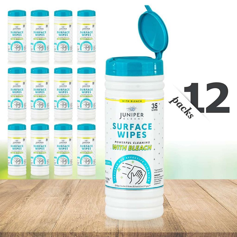 Juniper CLEAN 12 Pack Surface Cleaning Wipes with Bleach, All-Purpose