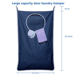KEEPJOY Large Size 2Pack Hanging Laundry Hamper Bag, Door Hamper with 2 Hooks for Dirty Clothes - 35X21.6 inch - Blue (2Pack)