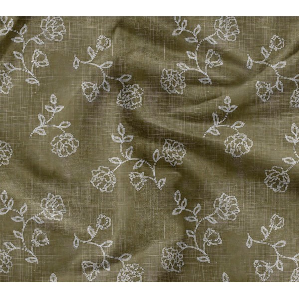 Soimoi Lightweight Velvet Fabric - Green, Floral Print, Unstitched Material