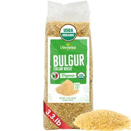 Organic Bulgur Wheat USDA Certified, 3.3 lb (1.5 kg), Italian High-Protein Cracked Wheat Perfect for Tabbouleh. Mediterranean Diet Friendly, Product of Italy, L’Oro del Sud