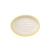 Large Oval Ceramic Soap Dish with Floral Prints, Yellow Trim,