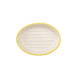 Large Oval Ceramic Soap Dish with Floral Prints, Yellow Trim, Hand Painted Shelf 15 x 11 x 3 cm