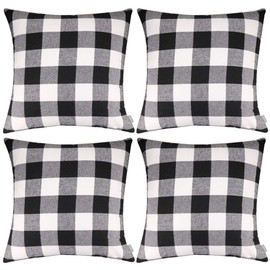 4 Pack Plaids Throw Pillow Case,Soft Cotton Canvas Pillow Covers Cushion Cover Home Decorative18 X 18 Inch/4545cm(Cover Only,No Insert) (Black White Plaids)