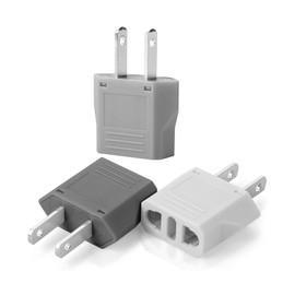 Bates- European to US Plug Adapter, 3 Pack, Gray Shades, Plug Adapter Europe to USA