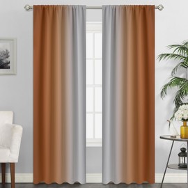 SimpleHome Ombre Room Darkening Curtains for Living Room, Rod Pocket Light Blocking Gradient Burnt Orange to Greyish White Thermal Insulated Window Drapes for Bedroom, 2 Panels, 52x84 inches Length