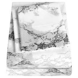 1500 Supreme Collection Extra Soft Marble Print 4-Piece Sheet Set- Luxury Bed Sheets Set with Deep Pocket Wrinkle Free Bedding, California King Size