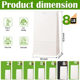 Glownary - White Paper Bags for Lunch, Craft, or Takeout. (8 LB, 500 Count - White)