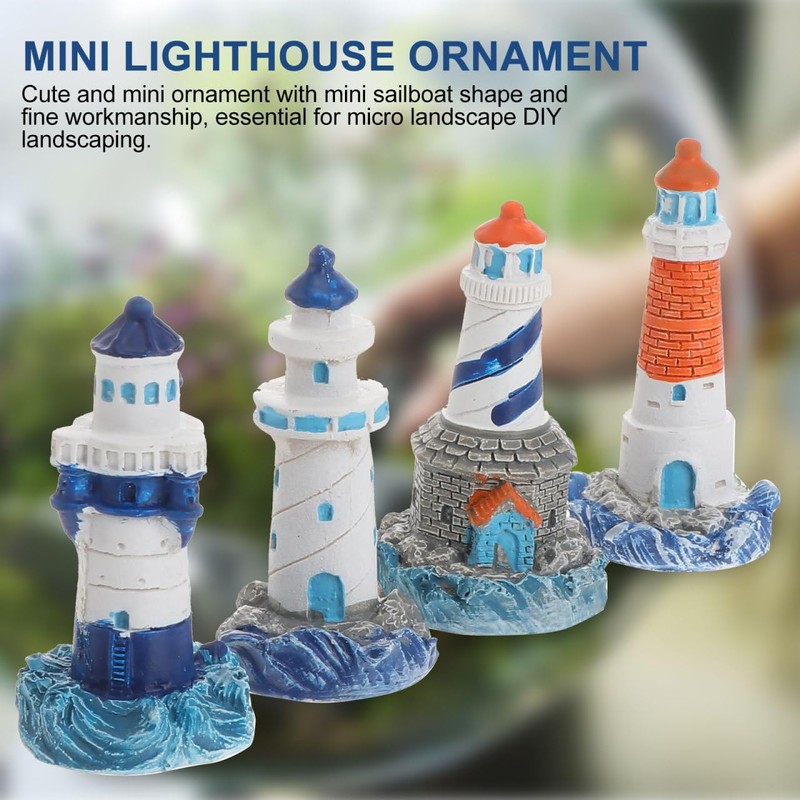 Garneck Mini Resin Lighthouse Ornaments Mediterranean Style Miniature Garden Decor