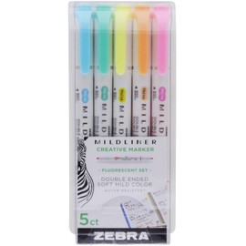 Zebra Pen Mildliner 5-Pack Fluorescent, Multicolors