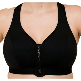 Gemm Womens Plus Size Medium Sports Bra High Impact Non Wired Zip Front Fastening UK Black