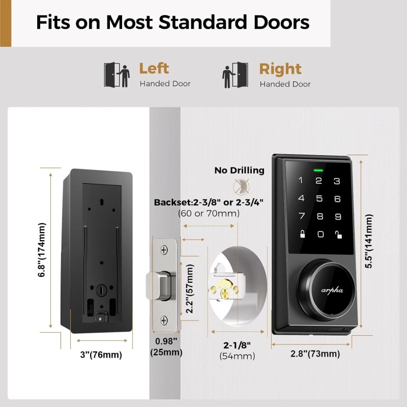 ARPHA Keyless Entry Door Lock 50 Codes AutoLock Keypad Deadbolt