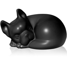 FUFYUKEY Dog Urn, Dog Urns for Ashes, for Pets Up to 75 Lbs, Sleeping Doggie Pet Memorial Keepsake Funeral Urn for Frenchie Dogs Ashes, Black Resin Cremation French Bulldog Urns