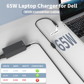 65W Laptop Charger for Dell Inspiron 15 13 14 17 3000 5000 7000 3501 3502 3510 3530 3580 3583 3584 3585 5570 5558,Dell Latitude 3410 3420 3440 3520 3540 7400,Vostro 14 15 AC Adapte 4.5 X 3mm