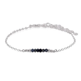 Tiny Sparkling Sapphire Faceted Bead Bar Bracelet in Stainless Steel