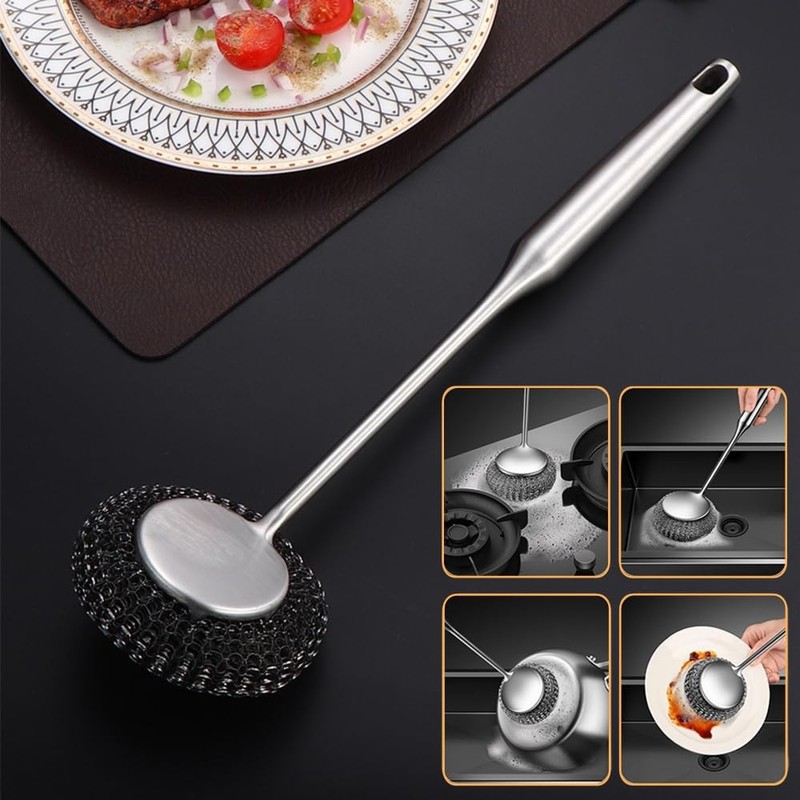 PXIRQ Stainless Steel Scrubber with 13.78" Metal Handle - Includes