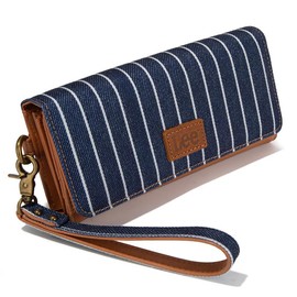Lee Trifold Womens Wallets RFID Blocking Long Wallet Card Holder Clutch Wristlet for Women - Colour: Jean