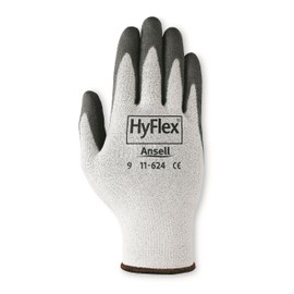 Ansell HyFlex 11-624 Dyneema/Lycra Glove, Cut Resistant, Black Polyurethane Coating, Knit Wrist Cuff, Medium, Size 8 (Pack of 12 Pairs)
