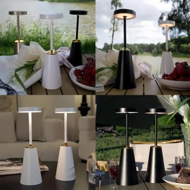 Puhui Wireless LED Table Lamp, Dimmable, IP54 Waterproof, 3 Colour Temperatures, Touch Control, Metal + PC Case, for Indoor and Outdoor Use, Dining Table, Bedside, Reading, Bedroom (Black)
