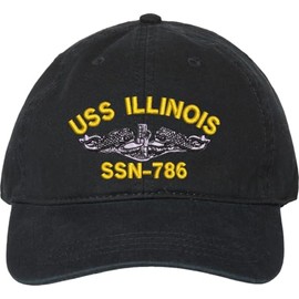 USS Illinois SSN-786 with Silver Dolphins Unstructured Dad Cap (Black)