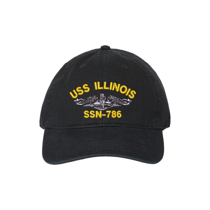 USS Illinois SSN-786 with Silver Dolphins Unstructured Dad Cap (Black)