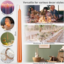DECO EXPRESS Candles Set Classic Dripless Tapered Metallic Unscented 8H Burning Time, Decorative Dinner Candles for Restaurant Home Christmas (Metallic Orange, 6 Pack)