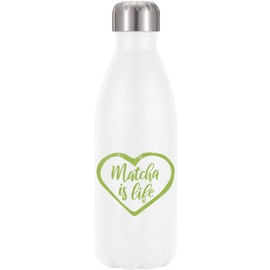 Matcha is Life Green Heart Graphic Vacuum Insulated Thermal Water Bottle White