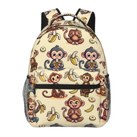 TRYYN Cute Monkey and Banana Casual Backpack, Lightweight Laptop Bag Daypack, Cartoon Jungle Backpacks for Women Men Teens Students, Fun Polyester Bookbag Gifts for School Work Travel Hiking
