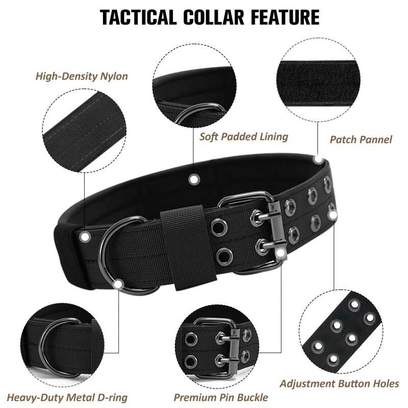 Tactical Dog Collar with Handle, Military Adjustable Heavy Duty Metal