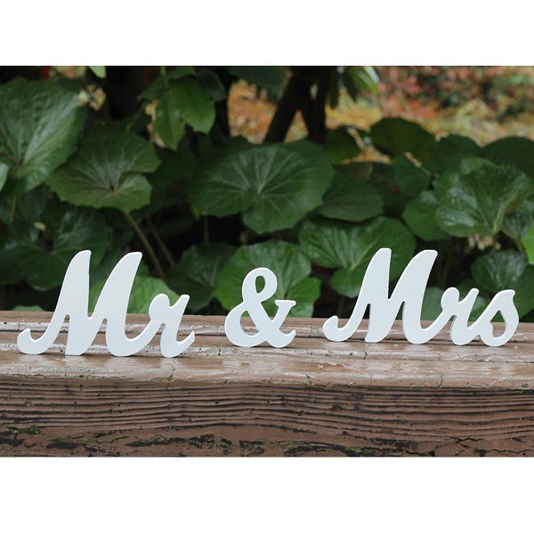 Amajoy Mr & Mrs Wooden Letters Wedding Table Decoration Available White