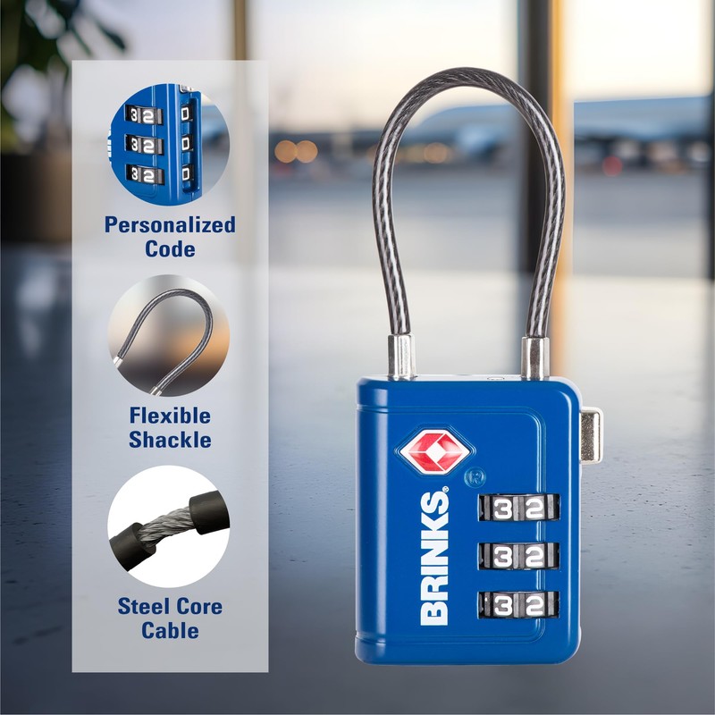 Brinks TSA Accepted Indicator Luggage Lock, Blue - Ressetable Combination,