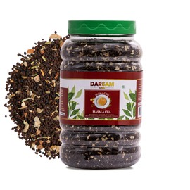 Darsam Masala Chai 17.6oz (500g) - Blend of Pure Assam Black Loose Tea Leaves, Cardamom, Cinnamon, Cloves, Ginger & Black Pepper, Stays Fresh in Airtight PET Jar, Non-GMO & Gluten Free