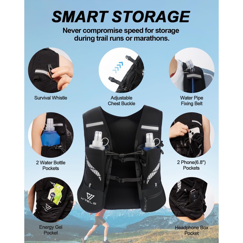 WRELS Running Hydration Vest 8L for Men Women with 10