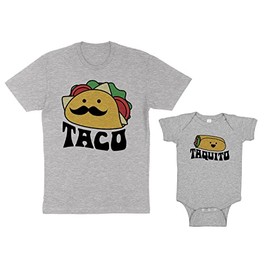 Taco and Taquito Daddy and Me Matching Shirt with Baby Grey Pair Set of 2 (TacoTee-L+TaquitoBodysuit-Newborn)