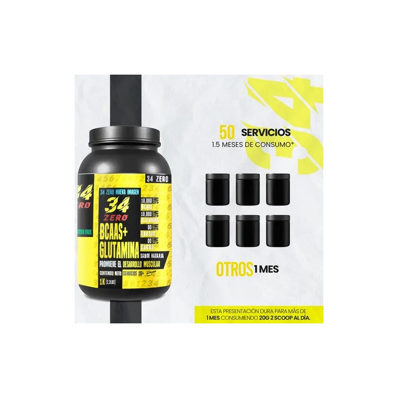 Aminoácidos Bcaas + Glutamina 34 Zero 1kg Varios Sabores