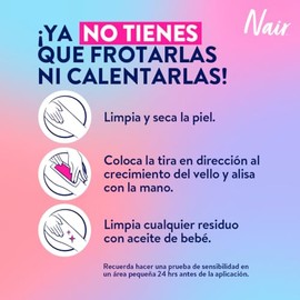 Nair Tiras de Cera Fría Corporal Sensible 40 piezas. Marca Probada por Dermatólogos con Extracto de Manzanilla, Piel Suave y Tersa hasta por 4 Semanas