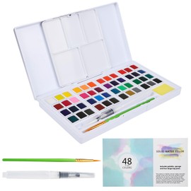 Solid Watercolor Paint Case 48 Colors Portable Watercolor Painting Ideal for Adult Hobbyists Beginners Professionals Watercolor with Palette and Water Brush Pen Art Supplies Perfect for Travel