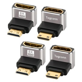 90 Degree Mini HDMI to HDMI Adapter 4 Pack, (Up and Down) Right Angle Mini HDMI (Male) to HDMI (Female) L-Shaped Converter Connector Support 8K@60Hz,4K@120Hz for Raspberry Pi Zero, Camera, Monitor