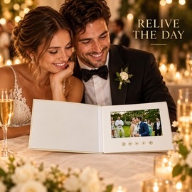 7 Inch Digital Wedding Video Album, Linen Hardcover Video Book with 4GB Memory, IPS Screen and Rechargeable Battery