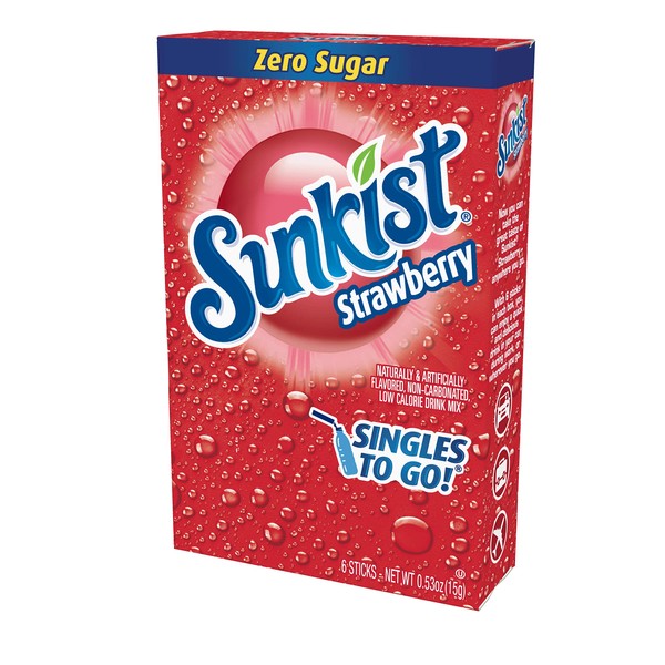 Sunkist Soda Singles To Go Drink Mix, Strawberry, 12 Boxes with 6 Packets Each - 72 Total Servings, Non-Carbonated and Sugar-Free