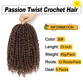 Passion Twist Hair 8 Inch 8 Packs, Pre Twisted Passion Twist Crochet Hair For Black Women, Pre Looped Passion Twist Curly Crochet Hair, Short Crochet Passion Twist Hair (8 Inch (Pack of 8), 30#)