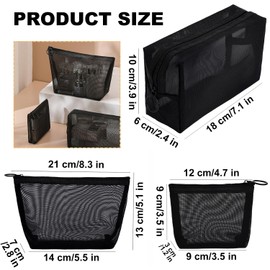 3 Pieces 3 Sizes Mesh Cosmetic Bag, Zipper Pouch for Offices Travel Accessories, Mesh Cosmetic Bag Purse Pouch Zipper Mesh Travel Bag, Travel Purse Organizer Portable Pouch Bag